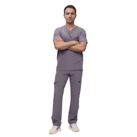 Monarch Uniforms Men's Scrub Set V-Neck Scrub Sets with Nine Large Pockets(Charcoal,2X-large)