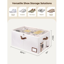 StorageWorks Shoe Organizer for Closet, Fabric Shoe Bins with Clear Cover, Shoe Cubby Storage with Side Mesh Pocket, Fits Up to 20 Pairs, 1 pack, Beige