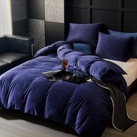 WARMDERN Violet Velvet Duvet Cover King Size Flannel Duvet Cover Bedding Sets, 3pcs Ultra Soft Luxury Textured Modern Crystal Velvet Duvet Covers with Zipper Closure(Violet, King)