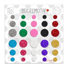 Glitter iron-on transfers, 30 pieces, confetti dots, colourful iron-on appliqués, iron-on stickers for fabrics, textiles, children, iron-on patches