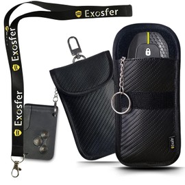 Keyless Go Protection Car Key Case Carbon Design - Pack of 2 with Lanyard - RFID Blocker Faraday Bag Against Relay Attack - Remote Key Shielding - Car Theft Protection