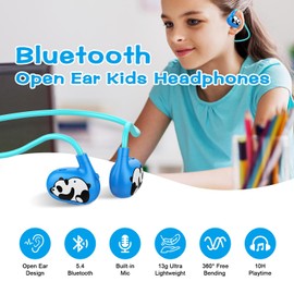 Friencity Bluetooth 5.4 Kids Headphones, Wireless Open Ear Headphones w/Mic for Children Boys Girls, 13g Ultra-Light, Safe and Comfort for School Home Travel PC Computer Tablet Phones, 10H