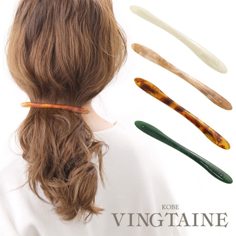 VINGTAINE H7560 Barrette, Long, Thin, Marble Pattern, Tortoise Shell, Hair