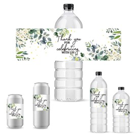 PH PandaHall 30pcs Thank You Water Bottle Stickers, Flower Leaves Bottle Labels Decorative Bottle Wrappers Waterproof Bottle Wraps for Wedding Bridal Showers Birthday Party Favors Celebration