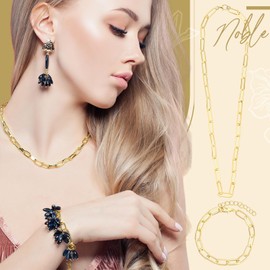 Landical 20 Pcs 20 Inches Gold Paperclip Chain Necklace Bracelets Kit Charm Necklace Chain for Jewelry Making Paperclip Link Bracelets with Lobster Clasps for Women Men