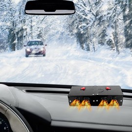 YOMTOVM 12V Car Heater Defroster, Portable 500W 4 Hole Warm Air Blower Universal Windscreen Demister for Truck Car RV Defrosting Defogging Fast Heating Warming with Aluminum Foil Telescopic Tube