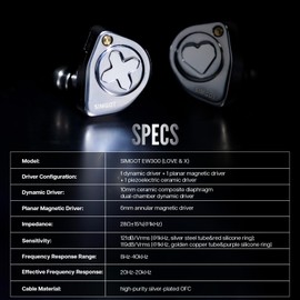 Linsoul SIMGOT EW300 1DD+1Planar+1PZT Hybrid Driver In Ear Monitor, Wired Earbuds IEM, Gaming Earbuds with Detachable Nozzles, Silver-Plated OFC IEM Cable (HBB Edition)