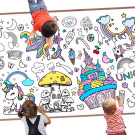 Leezead Unicorns Giant Coloring Poster, 72 x 30 Inches Large Unicorn Themed Coloring Poster&Table Cover Unicorn Activity Drawing Paper Tablecloth for Home Classroom Party Supplies Decorations