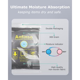 Anfinso Large 300g Car Dehumidifier Bags, Rechargeable Desiccant Silica Gel Packets, Moisture Absorbers for Closet, Totes, Safes, 3D Filaments, Storage Bins …
