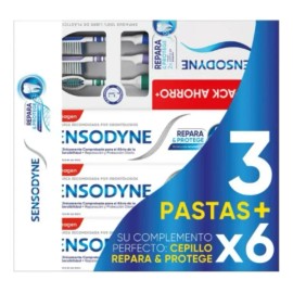 Pack Sensodyne Repara Protege 3 Pastas 100ml C/u +6 Cepillos