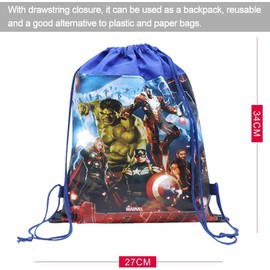 Avengers Drawstring Party Bags, 12 PCS Avengers Drawstring Running Bag Children's Theme Birthday Bags Kids Party Bags Kids Reusable Drawstring Backpacks for Birthday Party Supplies