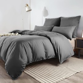 Soifox Bed Linen Set, Grey, Microfibre, Non-Iron and Wrinkle-Free Duvet Cover 180 x 200 cm with Set of 2 Pillowcases 80 x 80 cm, Bed Linen with Zip
