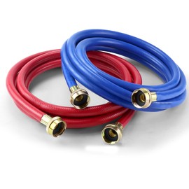 2 PACK Rubber Washing Machine Hoses Burst Proof Red and Blue Coded Washer Machine for Hot and Cold Water 3/4" Connection Supply Lines by Fetechmate Washer Hoses (10 FT)
