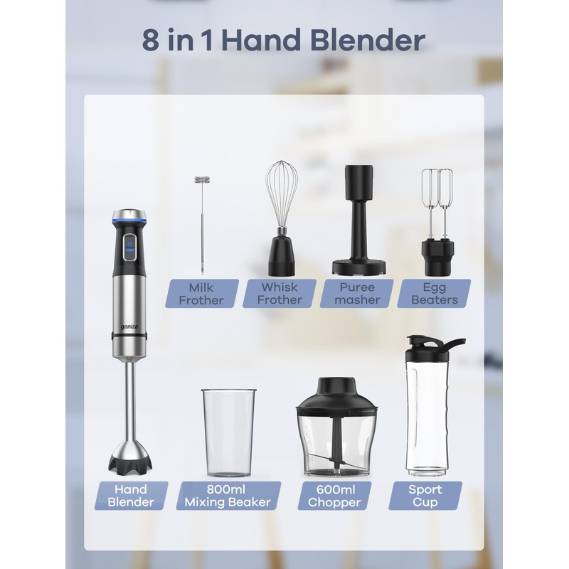 Ganiza Immersion Blender 8 in 1 Hand Blender Max 1000W