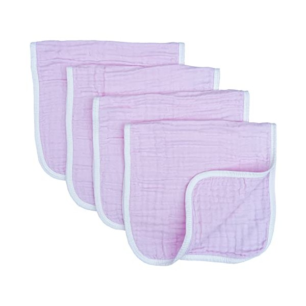 Muslin Burp Cloths Large 20 by 10 Inches 100% Cotton 6 Layers Extra Absorbent and Soft 4 Pack Pink