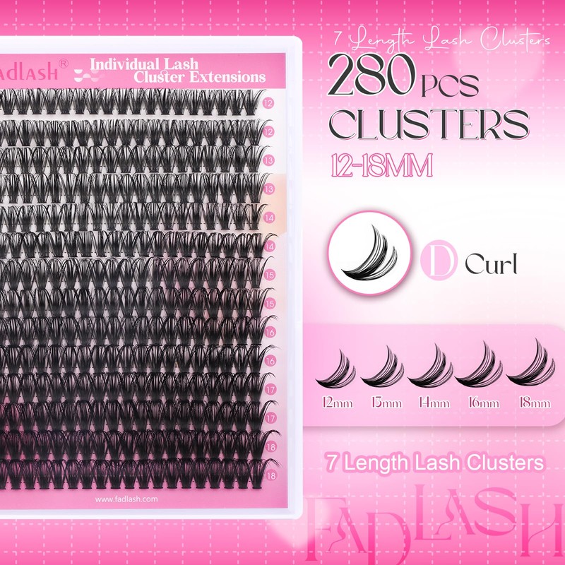 FADLASH Cluster Lashes D Curl Wispy Individual Lashes DIY Eyelash
