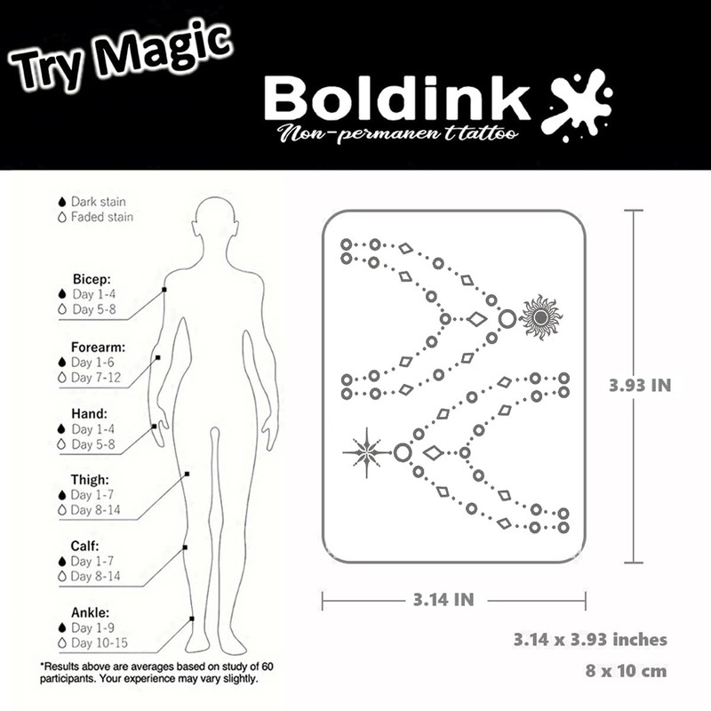 Boldink Semi-Permanent Jagua Tattoos 2 Weeks Long Lasting Waterproof Tattoo