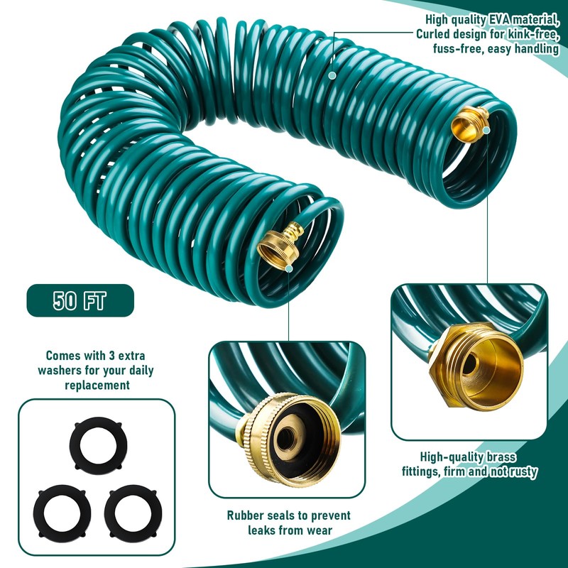 Pangda 50 Ft x 3/8'' Coil Garden Hose EVA Recoil
