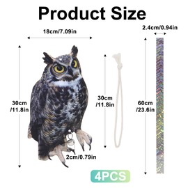 Bird Scarers for Garden, 4PCS Fake Owls to Keep Birds Away Bird Reflective Devices Double Sided Bird Reflectors to Keep Birds Away from Garden Patio Windows