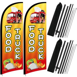 FuWeave 2 Pcs Food Truck Advertising Swooper Flag Banner 8.2ft Feather Flags with Pole Advertising Feather Banners Sign for Business Store Fronts