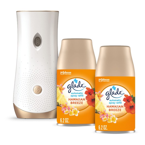 Glade Automatic Spray Refill and Holder Kit, Air Freshener for Home and Bathroom, Hawaiian Breeze, 6.2 Oz, 2 Count