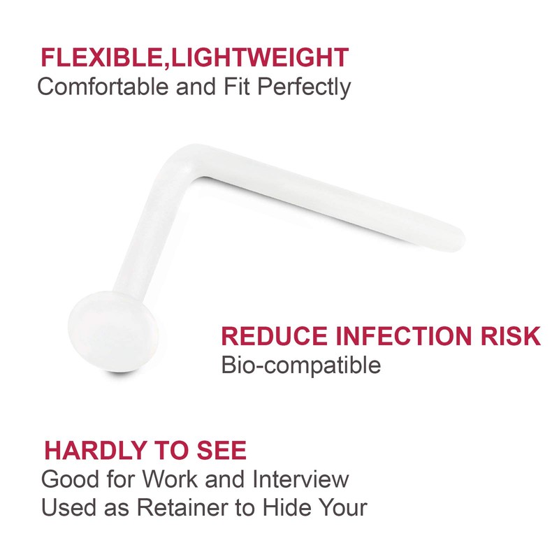 2 pieces 20g bioplast micro nose ring L-Shaped White bendable