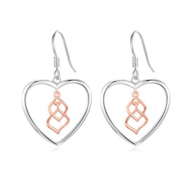 Heart Earring for Women 925 Sterling Silver Celtic Knot Earring Heart Dangle Drop Earrings, Sterling Silver, No Gemstone