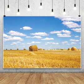 Xiaoterna 7x5ft Fall Farm Harvest Backdrop Farmland Harvest Blue Sky White Clouds Photography Background Birthday Party Decoration Kids Adults Portrait Photo Shoot Studio Props Suppliers