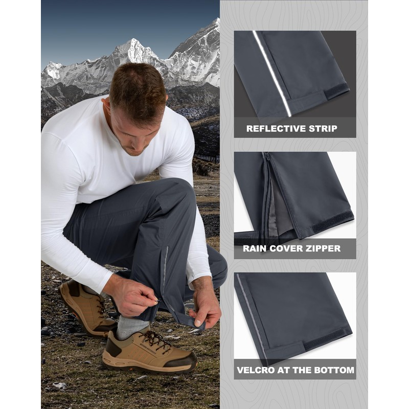 Outdoor Ventures Men's Packable Rain Pants Lightweight Waterproof Rain Overall