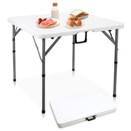 34" Square Folding Card Table, Fold-in-Half Utility Dining Portable Table Heavy Duty HDPE White Plastic Foldable Table with Carrying Handle Indoor Outdoor for Picnic, Camping, Party