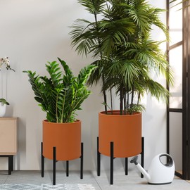 ARNIS Modern Plant Pots, Set of 2 Large Planters with Stand, Decorative Planters, Metal Pots with Drainage Holes for Living Room, Office, Garden or Balcony, 8.25 &10.5 Inch