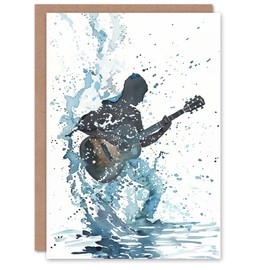 Artery8 Guitar Player Rock Music Watercolour Splash Blank For Him Or Her Art Birthday Card