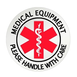 Medical Alert Equipment Luggage Tag Stickers,4 Inches Handle with Care Sticker for Medical Supplies,Fragile Medical Equipment Inside Stickers,10 Pcs