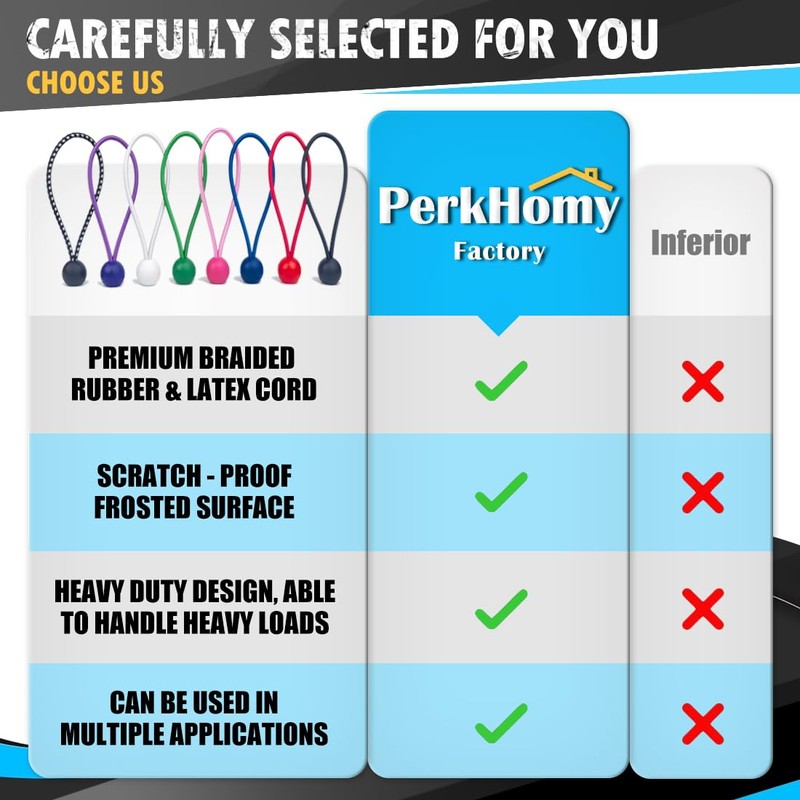 PerkHomy Ball Bungee Cord, Heavy-Duty & Versatile, Indoor & Outdoor,