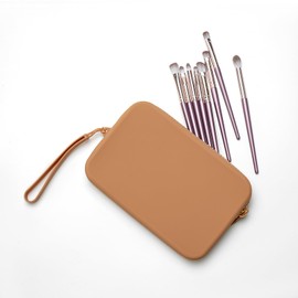 WHHJM Large Silicone Multifunctional Essential Bag Portable Travel Makeup Bag for Women Men Cards Cash Bag Zipper Pouch (Khaki)