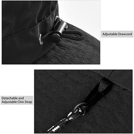 Unisex Wide Brim Boonie Hat, Adjustable Bucket Sun Hat for Men and Women, UV Protection and Waterproof Fishing Hats, Breathable Boonie for Outdoor Fishing, Gardening, Safari, Beach, black