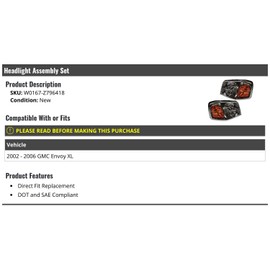 Marketplace Auto Parts Headlight Assembly Set of 2 - Compatible with 2002-2006 GMC Envoy XL
