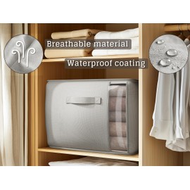 Vailando Large Canvas Comforter Storage Bags Closet Organizer for Clothes Sweater Clothes Organizer with Dual Zipper Three Carrying Handles for Blanket Closet Storage Container, 6 Pack, Grey