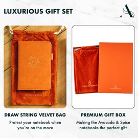 A5 Notebook by Avocado and Spice® with Gift Box & Velvet Bag - A5 Journal Notebook Journals for Women and Men - Travel Journal Hard Back Notebook Lined A5-200 Thick Pages (Orange, Lined)
