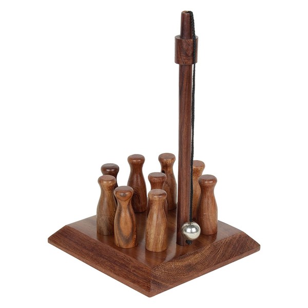 Ajuny Handcrafted Table Top Mini Bowling Game Set Indoor Wooden