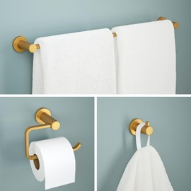 Franklin Brass Kildare (3-Pack) Bathroom Set Satin Gold 18" + 6" Towel Rack, Toilet Paper Holder/Hand Towel Holder, Towel Hook | 3-Piece Bath Hardware Accessories Set KLD63-SG
