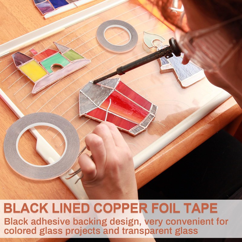 Innconee 5 Pcs Black Backed Copper Foil Stained Glass Black
