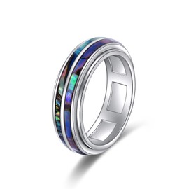 URONE Fidget Ring 925 Sterling Silver Abalone Shell Spinner Ring for Women Anxiety Rings Abalone Shell Spinning Ring Fidget Jewelry Gifts for Women Size 7