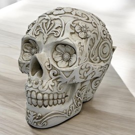 Top Brass Gothic Floral Skull Eyeglasses Holder – Life Size Ornate Resin Glasses Stand & Decorative Figurine for Home & Office Decor