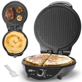 FineMade Electric Griddle Nonstick, Multi-Funtional Quesadilla Maker 10 Inch, Electric Grill Indoor, Pancake Griddle & Pan, Smokeless Indoor Grill, Non-stick Surface, Black