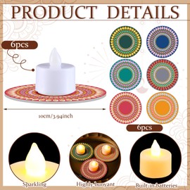 Retisee 6 Pcs Diwali Floating Lotus Tealight Candle Holder with Multicolor DIY Diamond LED Waterproof Flameless Lotus Tea Lights Indian Lamp for Diwali Puja, Home and Outdoor Party Decorations