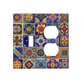 Kitchen Mexican Morocco Boho Tiles 2-Gang 1-Toggle 1-Duplex Device Combination Wallplate Talavera Goth Mystic Ceramics Tile One Toggle Switch and One Duplex Receptacle Outlet Combo Light Switch Cover
