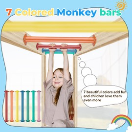 JPOIP 16 Inch 7 Colors Steel Monkey Bars Ladder Rungs Set for Backyards Playground and Children Indoor and Outdoor Climbing Kit (14 Pack)