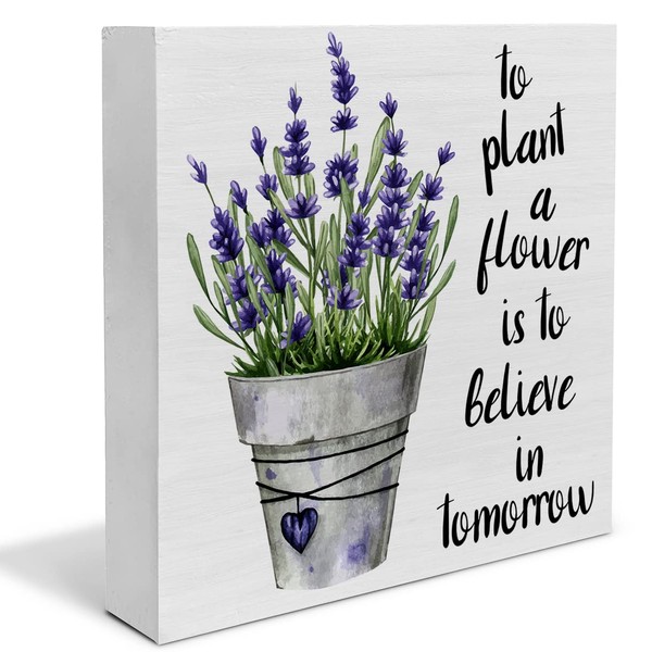 Spring to Plant Flower Lavender Wooden Box Sign Farmhouse Wood