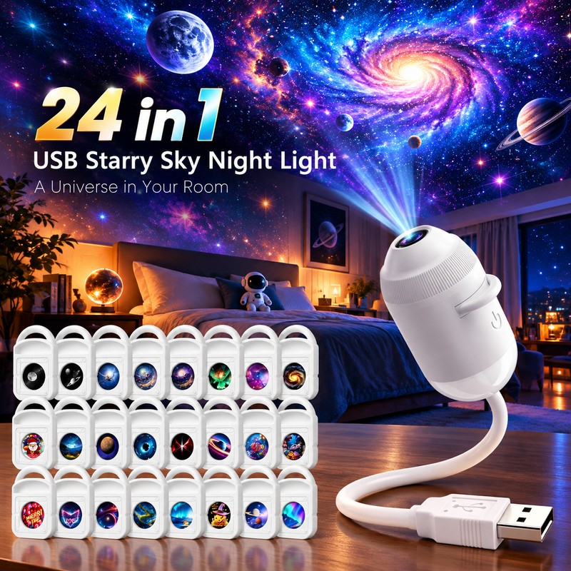 Galaxy Star Projector - 24 Films USB Starry Sky Projector